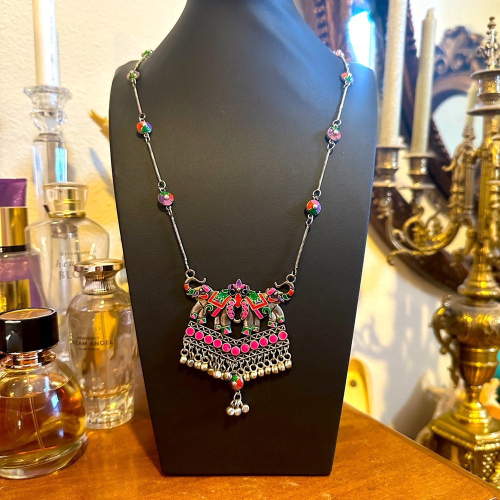 Elegant Silver and Pink Elephant Necklace - Vintage Kohl’s